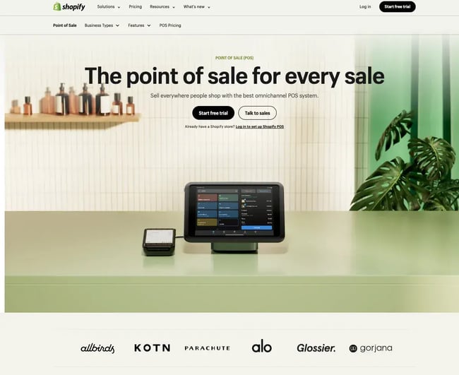 pos landing page, shopify