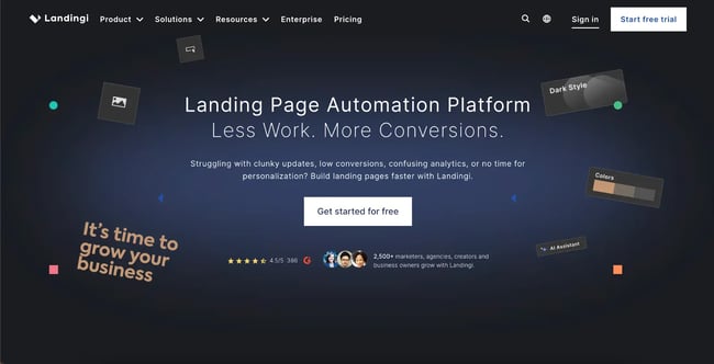 ppc tools, landingi landing page design screenshot for ppc campaigns