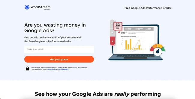 ppc tools, wordstream google ads campaign grader screenshot