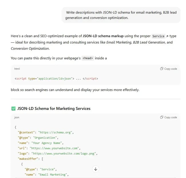 product description json schema, ai prompts for web developers