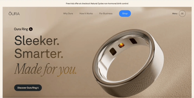 product landing page, oura