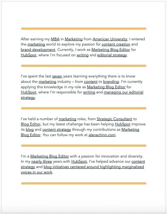 professional bio examples, HubSpot's free professional bio templates
