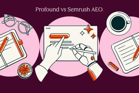 Profound vs Semrush AEO comparison showing answer engine optimization platform features, engine coverage, and pricing