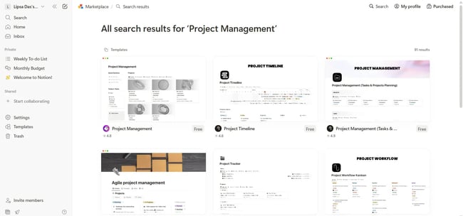 Project management templates for terms, concepts