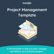 Illustration of a project management template with documents and charts, set against a dark background, featuring a title at the top.