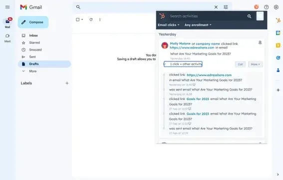 sales prospecting email templates - email tracking example