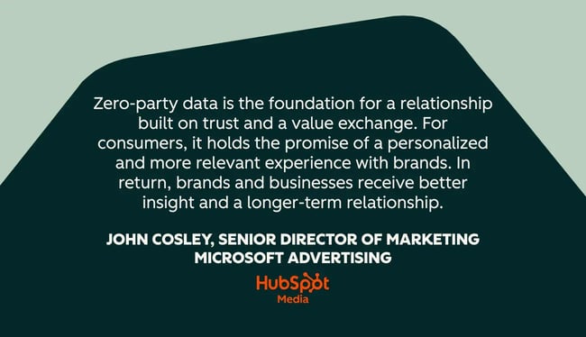 quote about zero-party data from john cosley, senior director of marketing at microsoft advertising, emphasizing trust, personalization, and long-term customer relationships, customer journey personalization