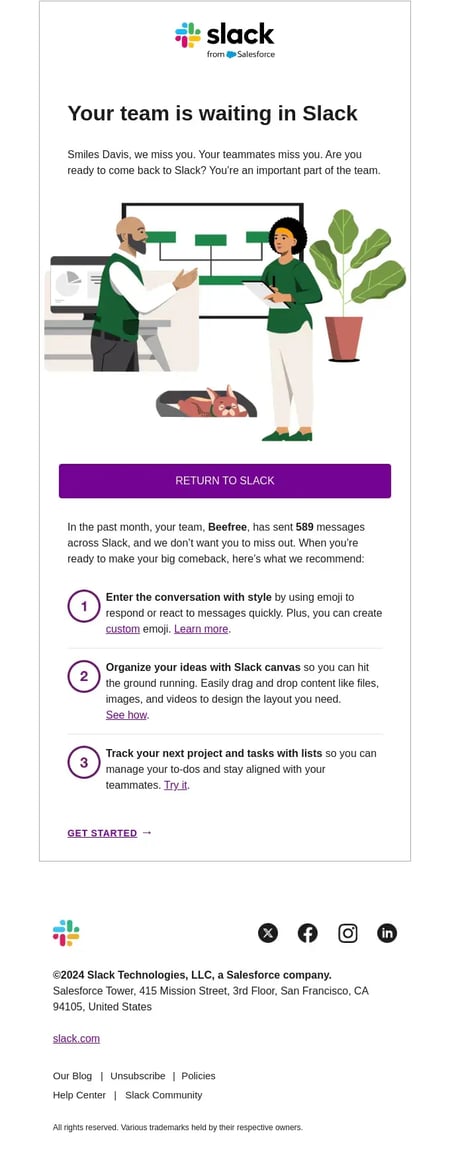 Recovery email from Slack