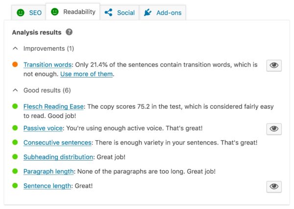 cms seo: readability feature in Yoast SEO on WordPress CMS