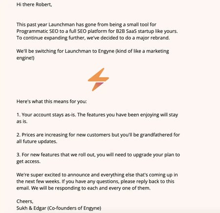 Rebranding Announcement Email Examples - Engyne