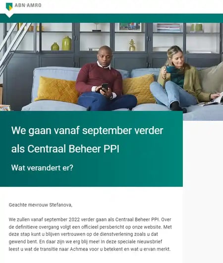Rebranding Announcement Email Examples - Centraal Beheer PPI