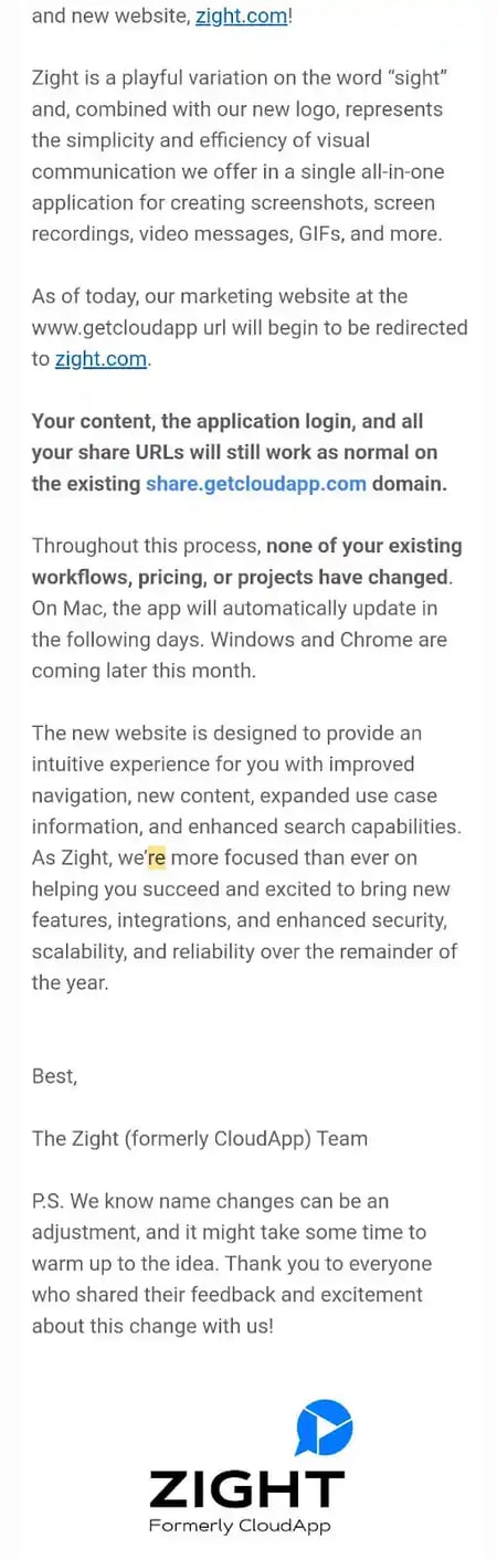 Rebranding Announcement Email Examples - Zight