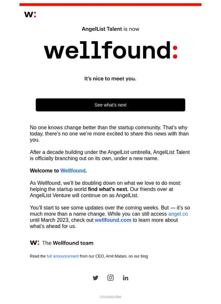 Rebranding Announcement Email Examples - Wellfound