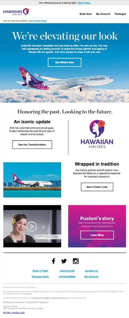 Rebranding Announcement Email Examples - Hawaiian Airlines