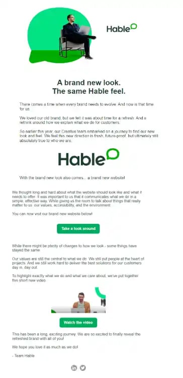 Rebranding Announcement Email Examples - Hable