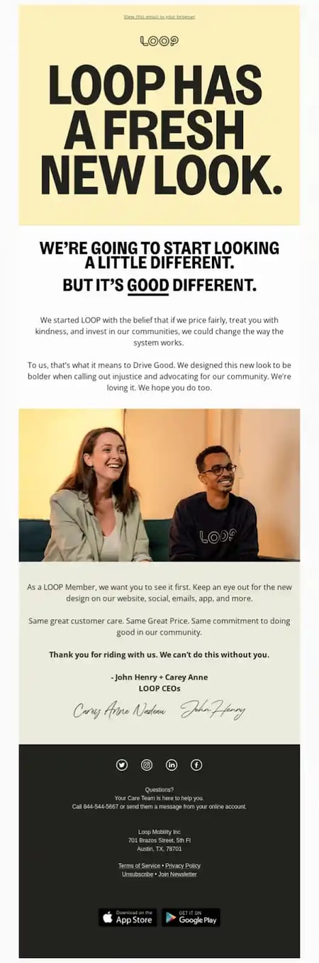 Rebranding Announcement Email Examples - Loop