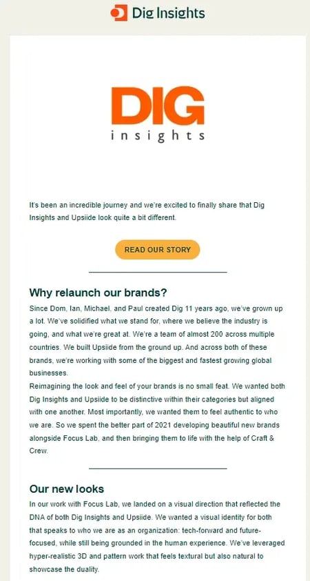 Rebranding Announcement Email Examples - DIG Insights