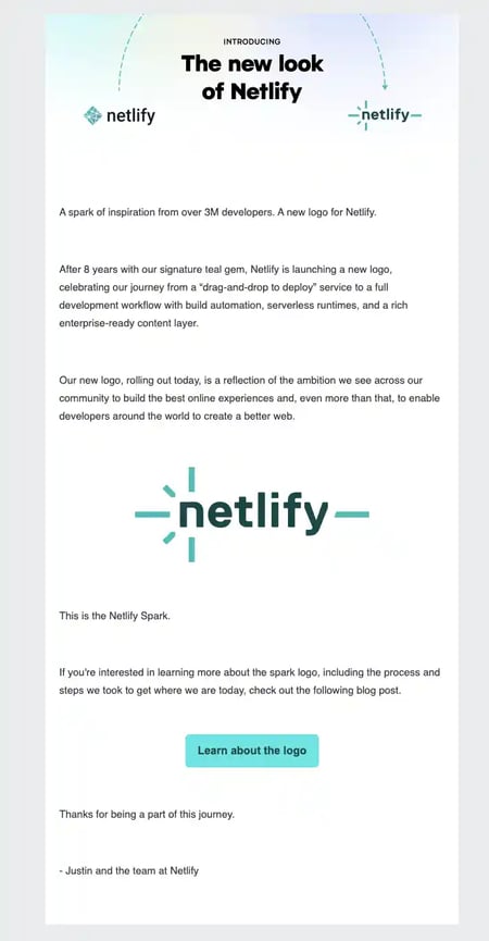 Rebranding Announcement Email Examples - Netlify