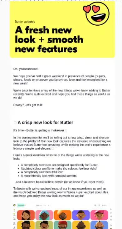 Rebranding Announcement Email Examples - Butter
