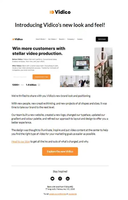 Rebranding Announcement Email Examples - Vidico