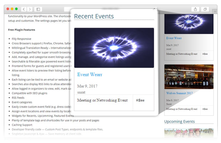 recent event widget on WP Event Manager plugin review
