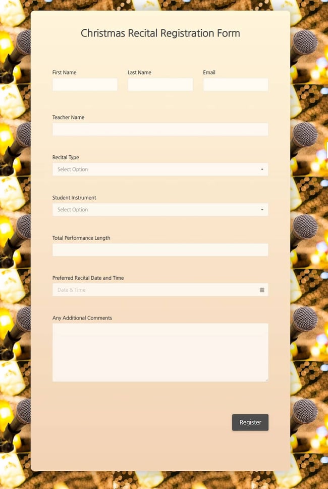 recital registration form by formplus