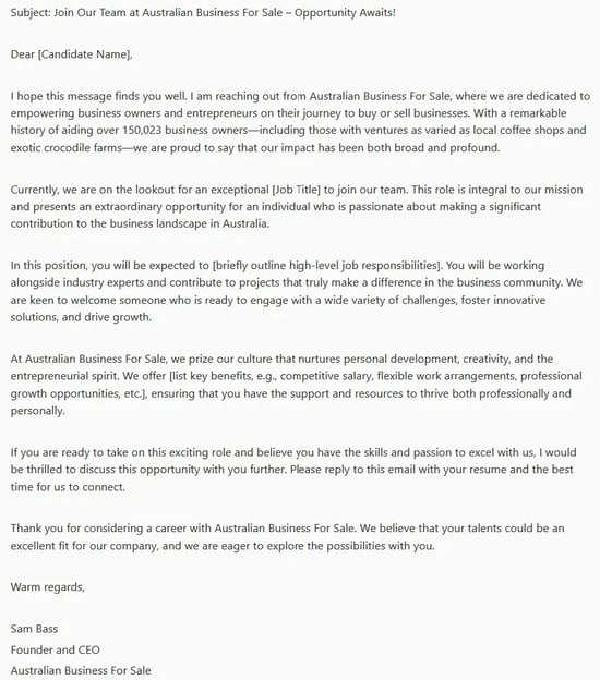 Australian Business For Sale - Best Recruiting Emails