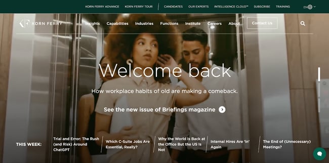 homepage for the recruiting website korn ferry