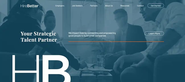 homepage for the recruitment website hire better