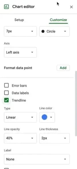 regression forecasting, Selecting trendline in google sheets