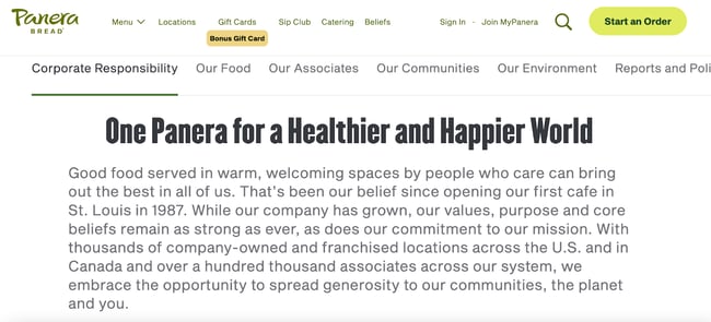 panera bread website homepage