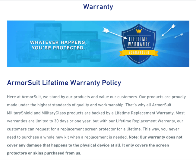 armorsuit warranty page