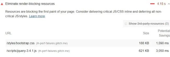the report from google pagespeed insights