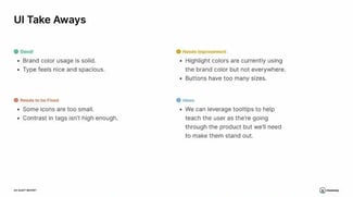 report UI takeaways, UX audit