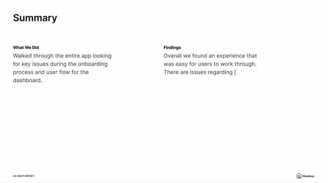 report summary, UX audit