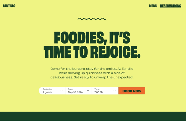 reservation landing page template, squarespace