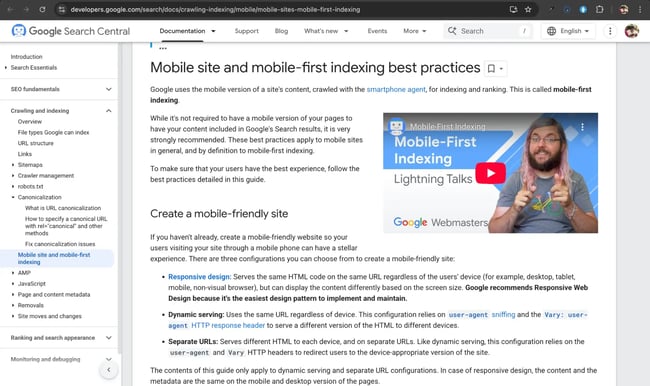 responsive design google’s mobile-first indexing
