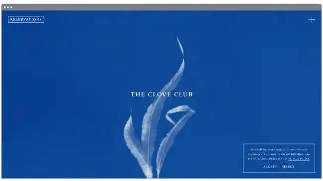 restaurant website templates: the clove club