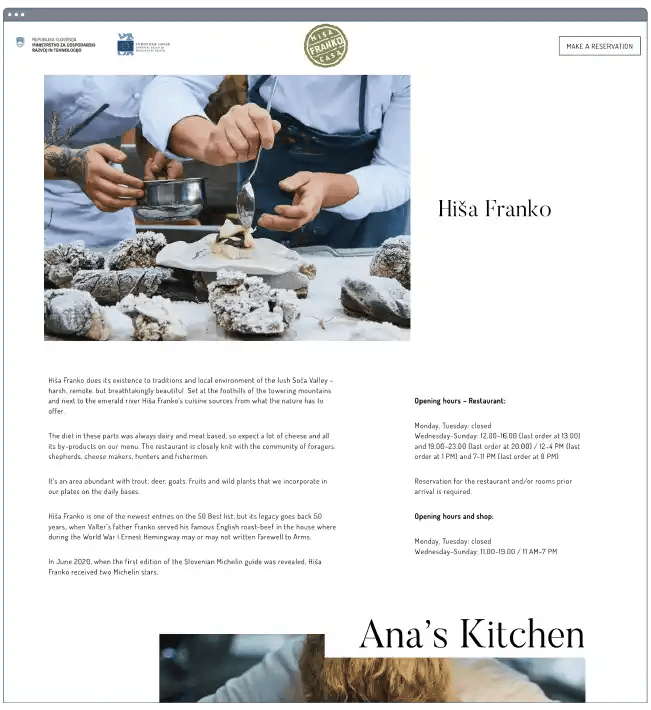 restaurant website templates: hisa franko