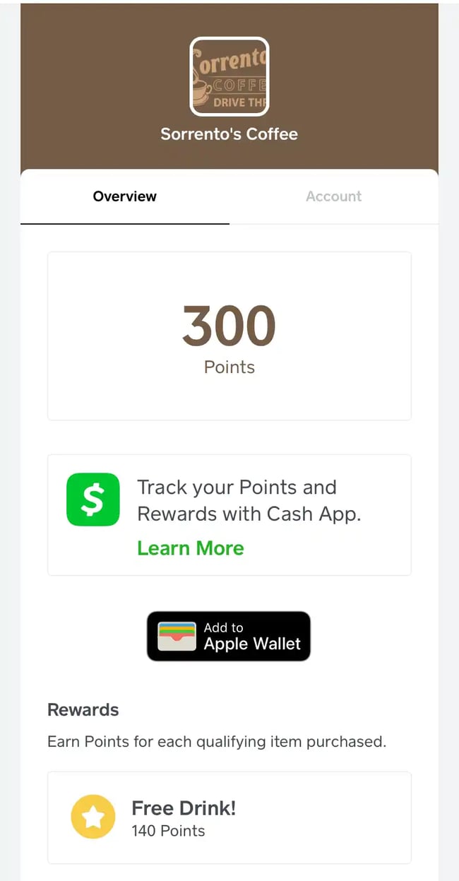 Creative restaurant marketing ideas: An overview of my local coffee shops customer loyalty program which involves earning points for free drinks.