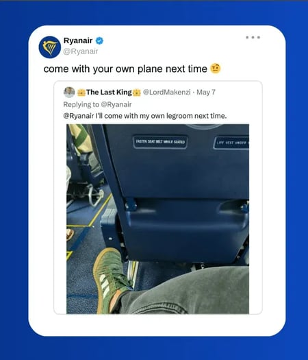 Ryanair tells a disgruntled customer, Come with your own plane next time.       