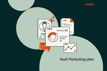 saas marketing plan abstract illustration with charts, customer profiles and presentation slides