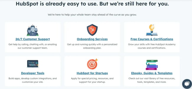 hubspot landing page for customer support, training, guides, and more resources