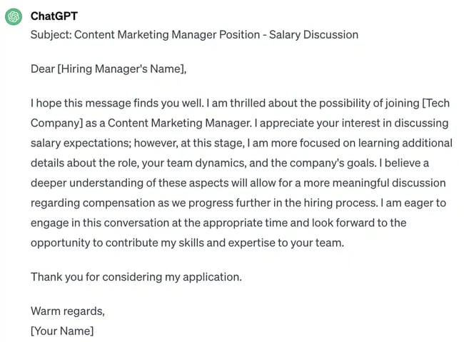 Deflecting salary expectations ChatGPT response 