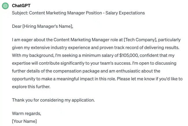 ChatGPT Salary Expectations Email response