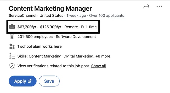 Salary Range for job