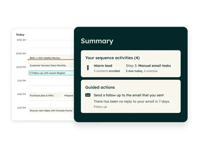 sales prospecting automation and automated prospecting system �� hubspot sales hub prospecting workspace showing sequence activity summary and guided actions