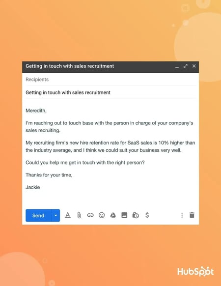 sales prospecting email example ask if you’ve got the right person
