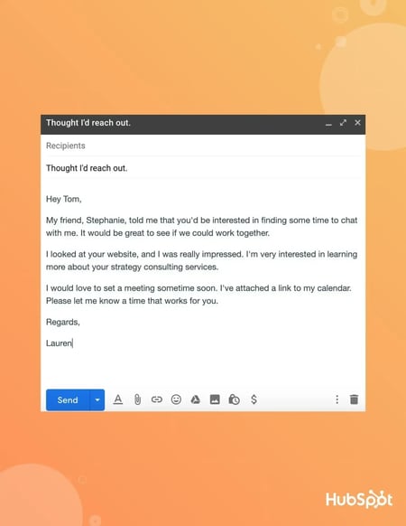 sales prospecting email example talking to friends to get connections.
