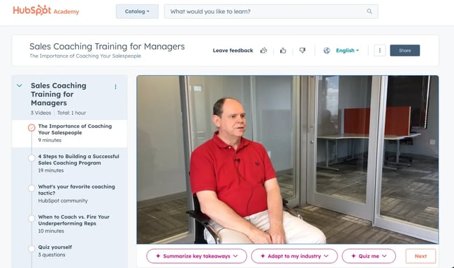 sales coaching, hubspot academy sales coaching training for managers